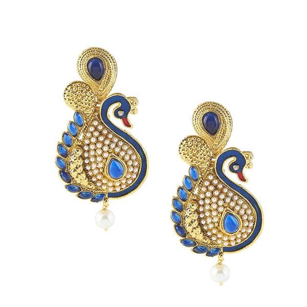 Kriaa Blue Meenakari Gold Plated Pearl Drop Peacock Earrings - 1304819