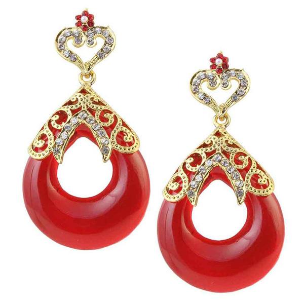 Kriaa Maroon Austrian Stone Gold Plated Dangler Earrings - 1305715