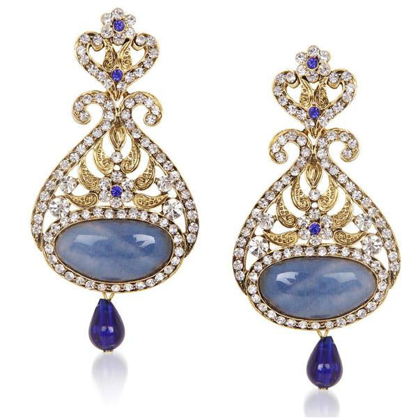 Kriaa Blue Austrian Stone Drop Gold Plated Dangler Earring