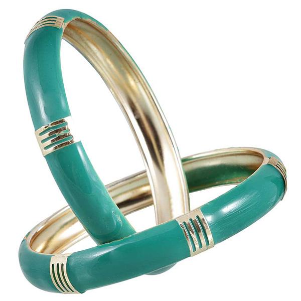 Kriaa Green Enamel Gold Plated Set of 2 Bangles - 1401131_2.6