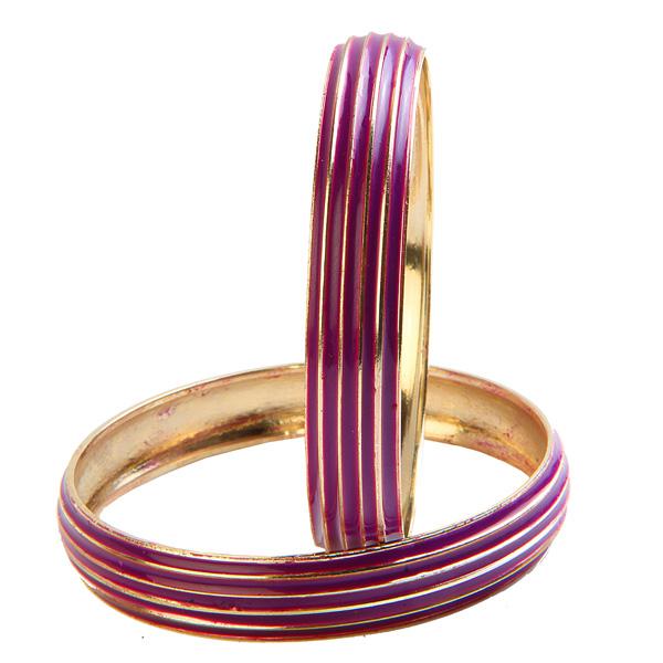 Kriaa Purple Enamel Gold Plated Set of 2 Bangles - 1401135_2.6