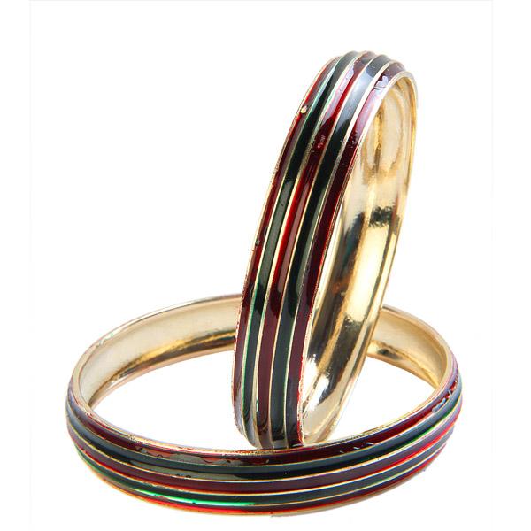 Kriaa Multicolor Enamel Gold Plated Set of 2 Bangles - 1401139_2.6
