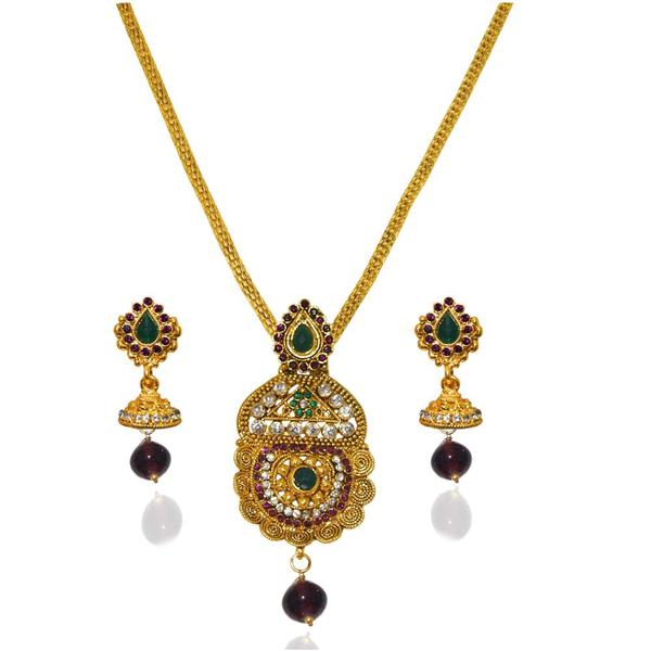 Kriaa Gold Plated Purple Austrian Stone Pendant Set - 2100508