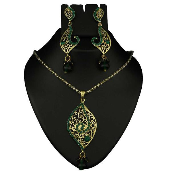 Kriaa Green Austrian Stone Gold Plated Pendants Set