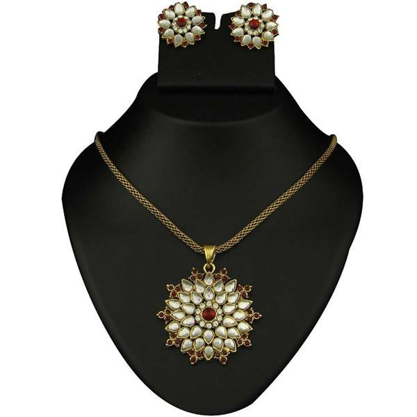 Kriaa Maroon Austrian Stone And Kundan Pendant Set