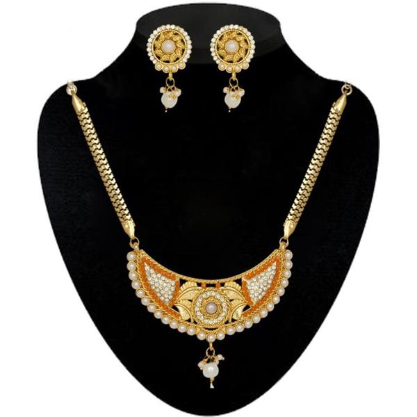 Kriaa Orange Austrian Stone And Pearl Necklace Set