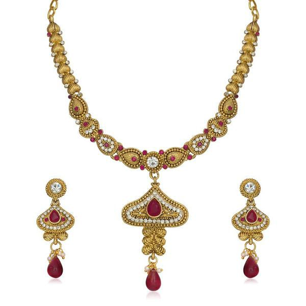 Kriaa Pink Austrian Stone Necklace Set - 2101504