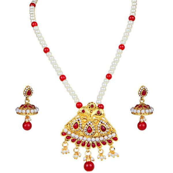 Kriaa Maroon Stone And Kundan Necklace Set