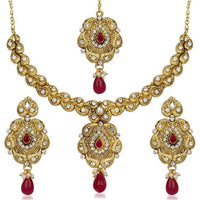 Kriaa Pink Stone Necklace Set With Maang Tikka - 2101901