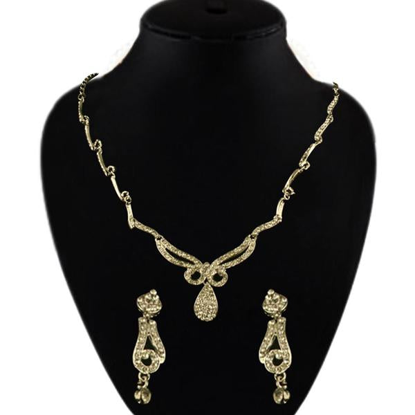 Kriaa Zinc Alloy Silver Plated White Stone Necklace Set - 2102005