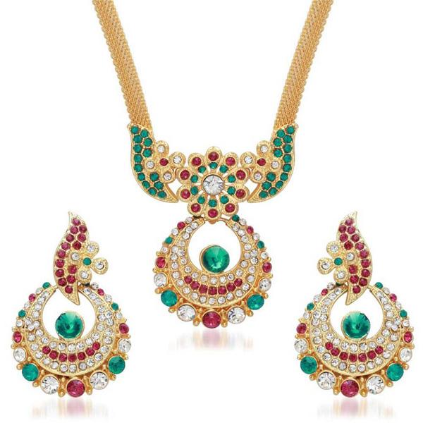 Kriaa Green And Pink Stone Necklace Set - 2102207