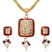 Kriaa Maroon Austrian Stone Pendant Set