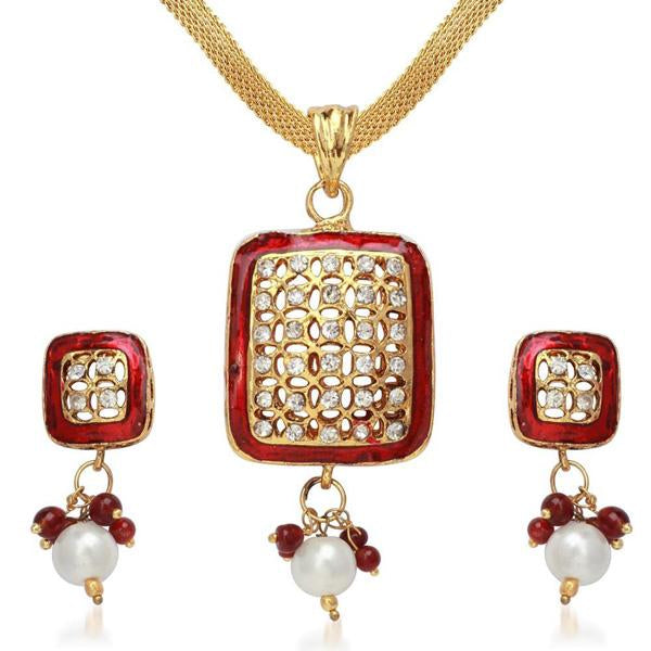 Kriaa Maroon Austrian Stone Pendant Set