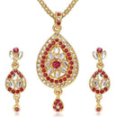 Kriaa Gold Plated Pink Austrian Stone Pendant Set