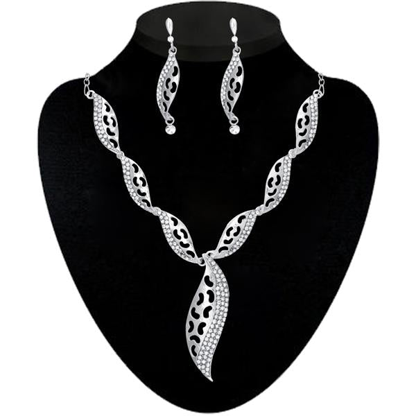 Kriaa Silver Plated White Austrian Stone Necklace Set - 2102402