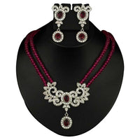 Kriaa Zinc Alloy Silver Plated Multicolor Stone Necklace Set