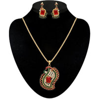 Kriaa Pink And Green Austrian Stone Pendant Set