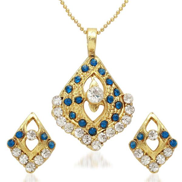 Kriaa Gold Plated Blue Austrian Stone Pendant Set - 2102708