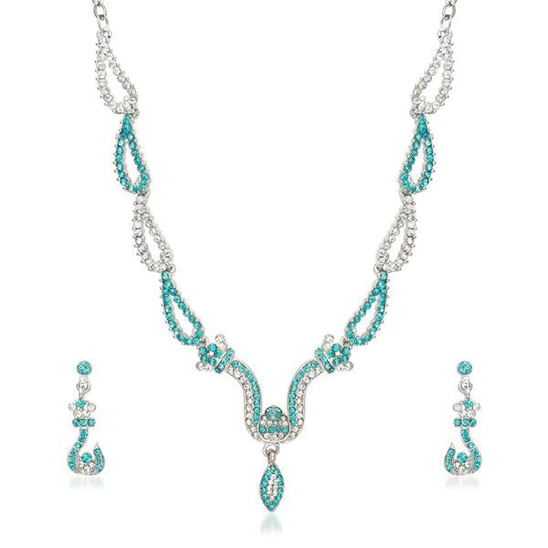 Kriaa Zinc Alloy Silver Plated Blue Stone Necklace Set - 2102801