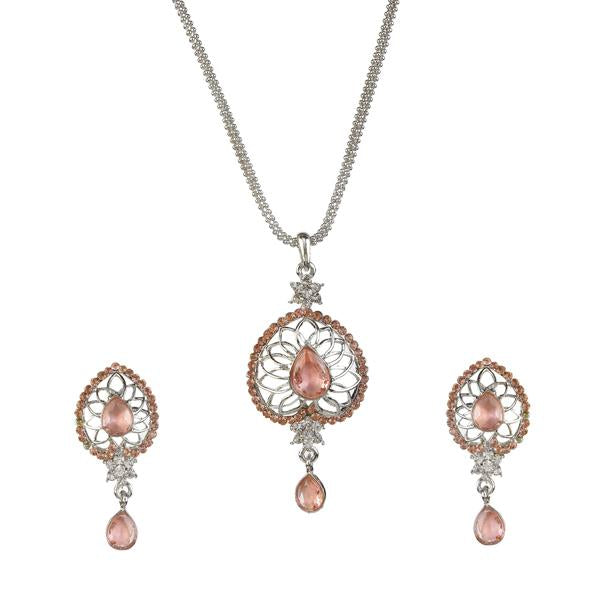 Kriaa Silver Plated Pink Austrian Stone Pendant Set