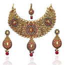 Kriaa Maroon Stone Pearl Necklace Set With Maang Tikka - 2103101