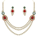 Kriaa Maroon And Green Stone Necklace Set