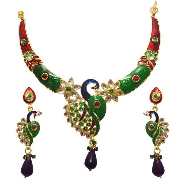 Kriaa Multicolor Meenakari Kundan Necklace Set
