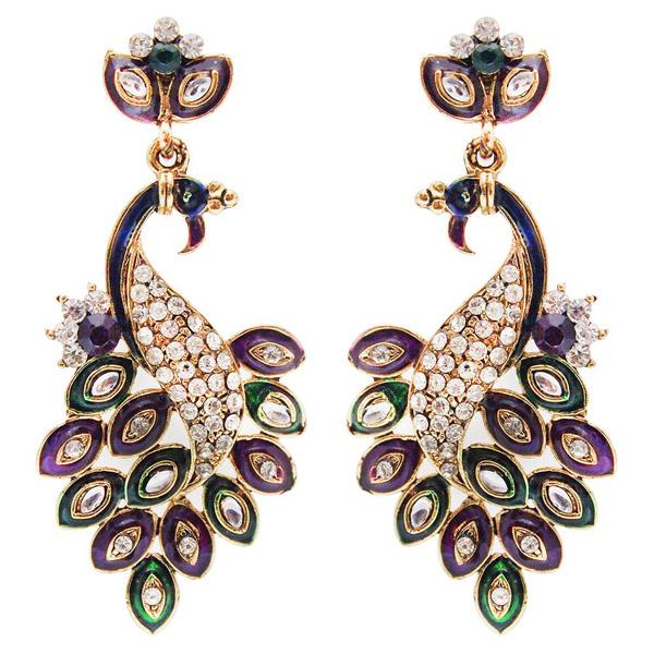 Kriaa Austrian Stone Meenakari Peacock Dangler Earrings - 1300330