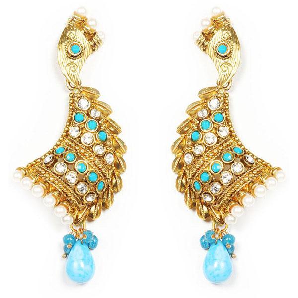 Kriaa Pearl Stone Gold Plated Dangler Earrings - 1300424