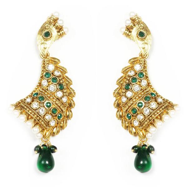 Kriaa Pearl Beaded Gold Plated Dangler Earrings - 1300425
