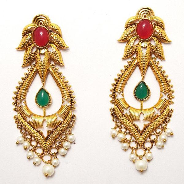 The99Jewel Maroon & Green Pota Stone Dangle Earrings - 1307220