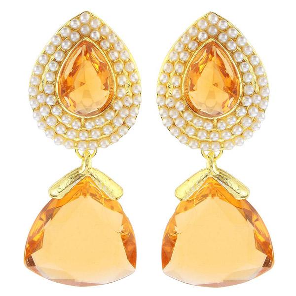 The99Jewel Orange Kundan Pearl Goldn Plated Dangler Earring - 1305828D