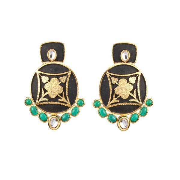The99jewel Gold Plated Green Stone Kundan Dangler Earrings - 1307319