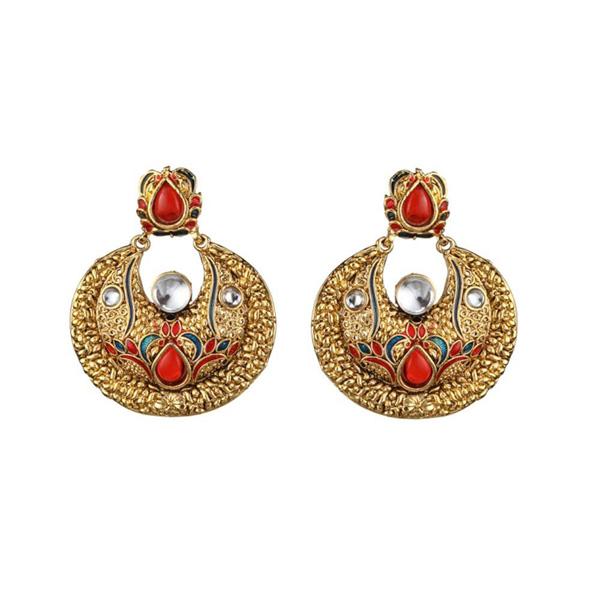 The99jewel Gold Plated Red Kundan Chandbali Earrings