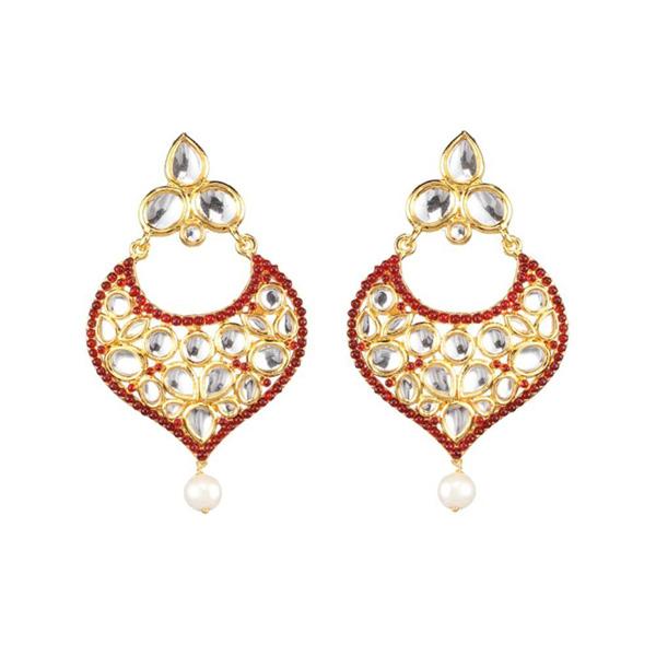 The99Jewel Gold Plated Maroon pota Stone Dangler Earrings - 1307333