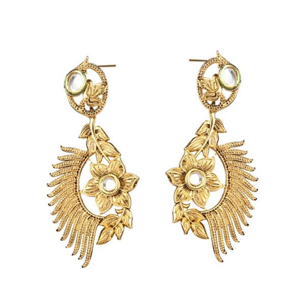 The99Jewel Kundan Gold Plated Floral Shaped Dangler Earrings - 1307335
