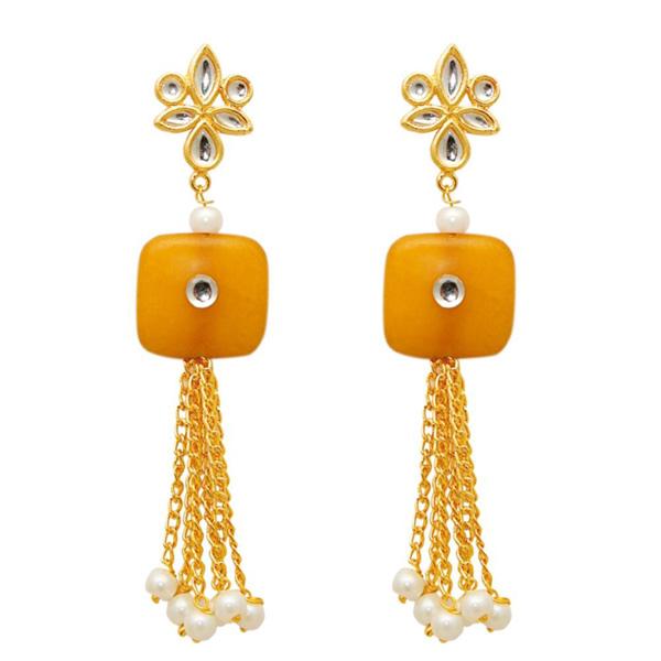Kriaa Gold Plated White Kundan Dangler Earring - 1307354D