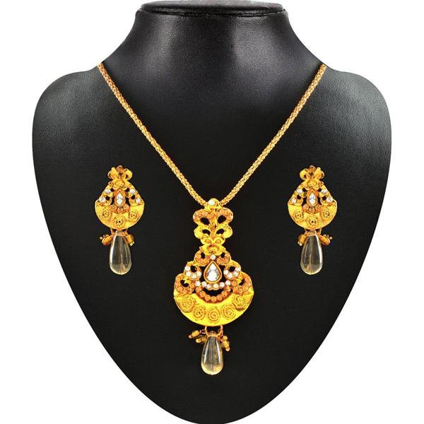 Kriaa Yellow Stone Gold Plated Pendant Set - 2201905