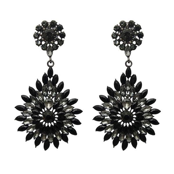 Kriaa Black Kundan Marcasite Stone Oxidised Dangler Earring - 1307701B