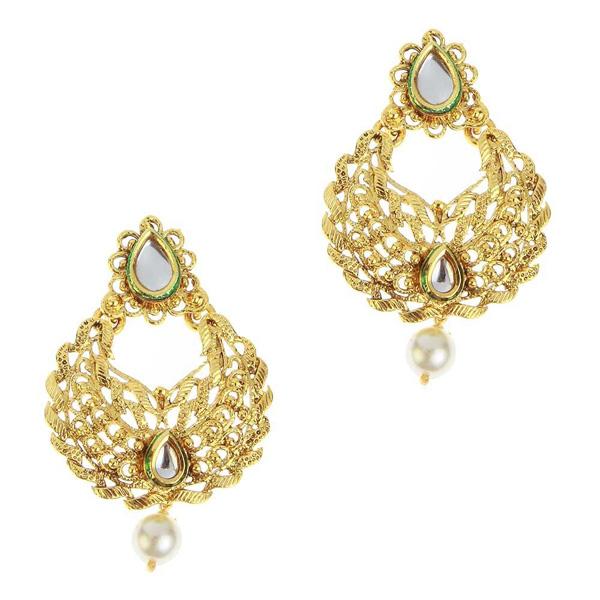 Kriaa Gold Plated Kundan Pearl Drop Dangler Earring - 1307222