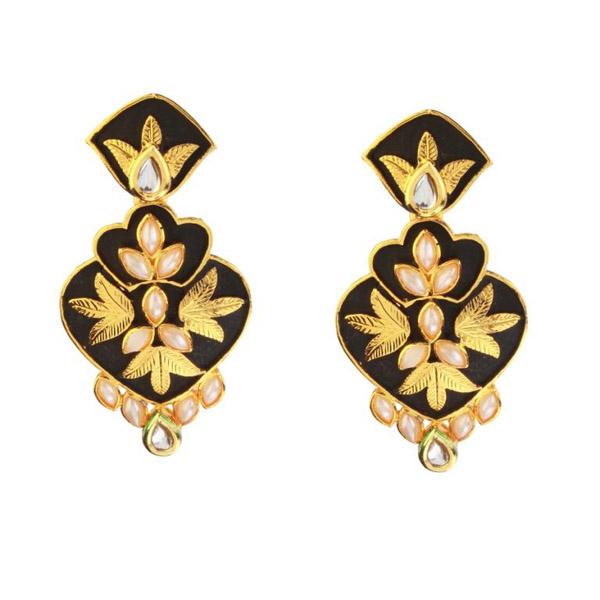 Kriaa Pearl and Kundan Gold Plated Dangler Earring - 1307303