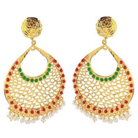 The99Jewel Green And Maroon Pota Stone Danglers Earrings - 1307309