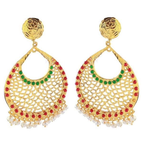 The99Jewel Green And Maroon Pota Stone Danglers Earrings - 1307309