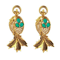 The99jewel Green kundan And Pearl Zinc Alloy Danglers Earrings