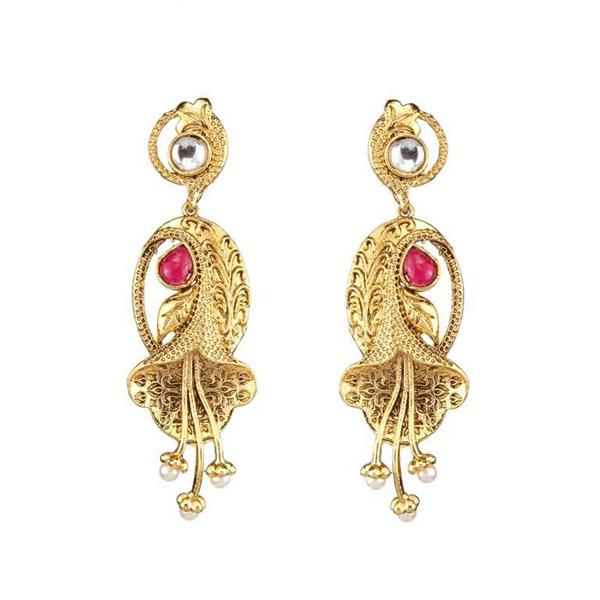 The99Jewel Pink Pota Stone and kundan Danglers earrings - 1307325