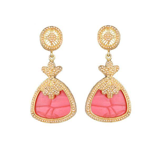 Kriaa Peach Resin Gold Plated Dangler Earring - 1307342A