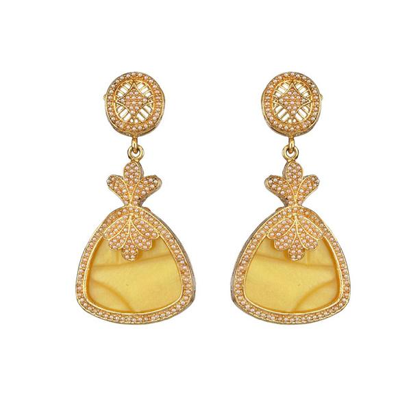 Kriaa Yellow Resin Gold Plated Dangler Earring - 1307342B