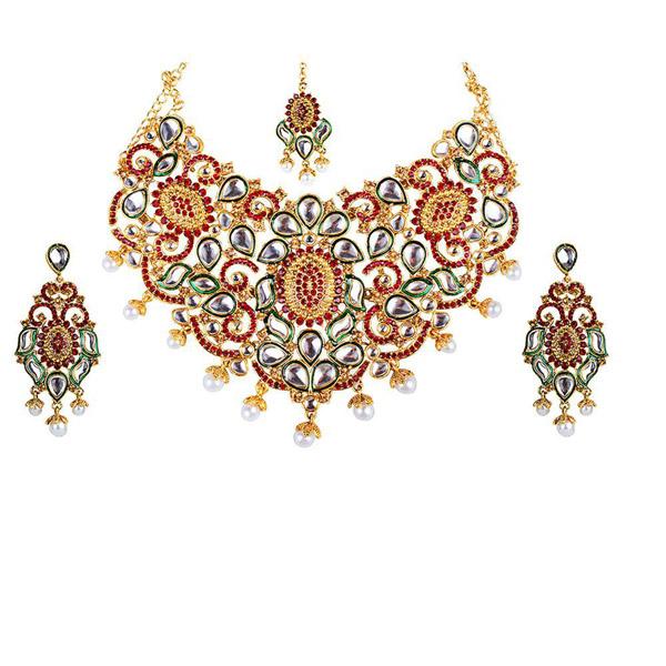 Kriaa  Green stone Kundan Necklace Set With Maang Tikka