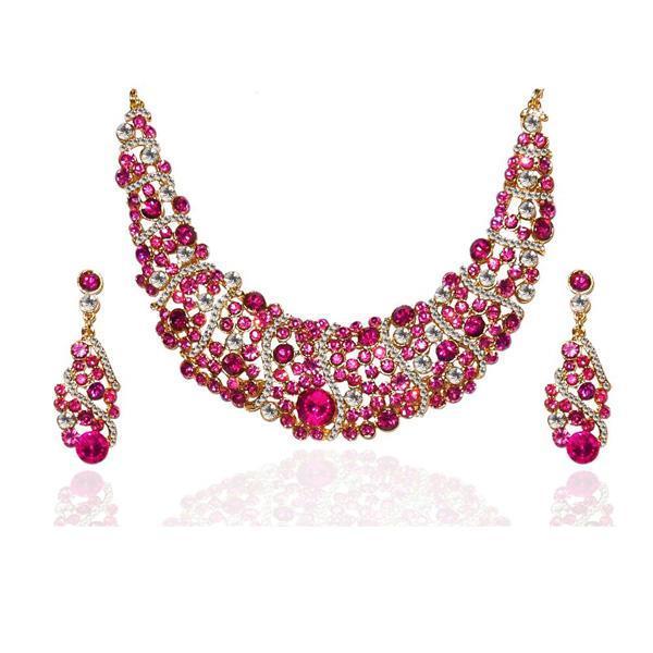 Kriaa Pink Austrian Stone Gold Plated Necklace Set - 2103502