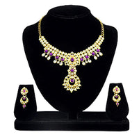 Kriaa Gold Plated Purple Kundan Necklace Set